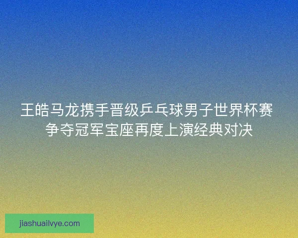 王皓马龙携手晋级乒乓球男子世界杯赛 争夺冠军宝座再度上演经典对决